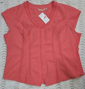 NWT Soft Surroundings Cap Sleeve Tunic Top Sz 3X Coral Button Up Embroidered  - Picture 1 of 19