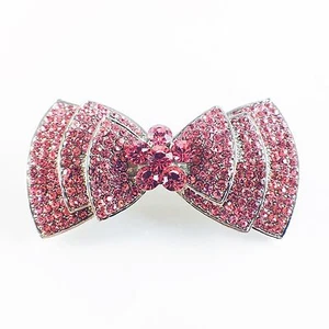 USA BARRETTE Rhinestone Crystal Hairpin Clip Vintage Elegant Bow Cute PINK - Picture 1 of 10