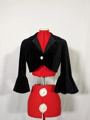 Blazer Esmoquin Moschino Barato y Chic Vintage Años 90 Terciopelo Negro Hippie Peplum Foto 1 de 4