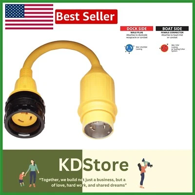 30 Amp Marine Power Pigtail Adapter with Sealing Collar & LED Indicator - Yellow - Image 1 of 3