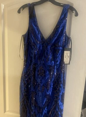 Vestido maxi formal David Meister novo com etiquetas floral preto azul sem mangas tamanho 8 - Imagem 1 de 4