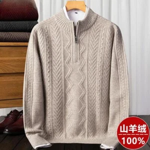 Cashmere Sweater Men's Half Zipper Collar 100% Pure Cashmere Thick Sweater Tops - Picture 1 of 27