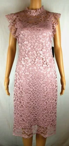 En Focus Studio Mauve Mock Neck Cap Sleeve Lace Overlay Sheath Dress Womens Sz 6 - Picture 1 of 20