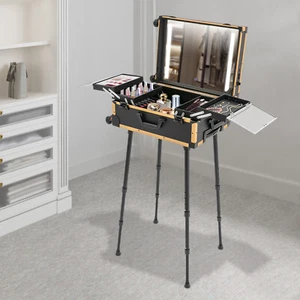 Rolling Makeup Case Trolley Train Box Organizer with LED Lighted Mirror - Bild 1 von 22