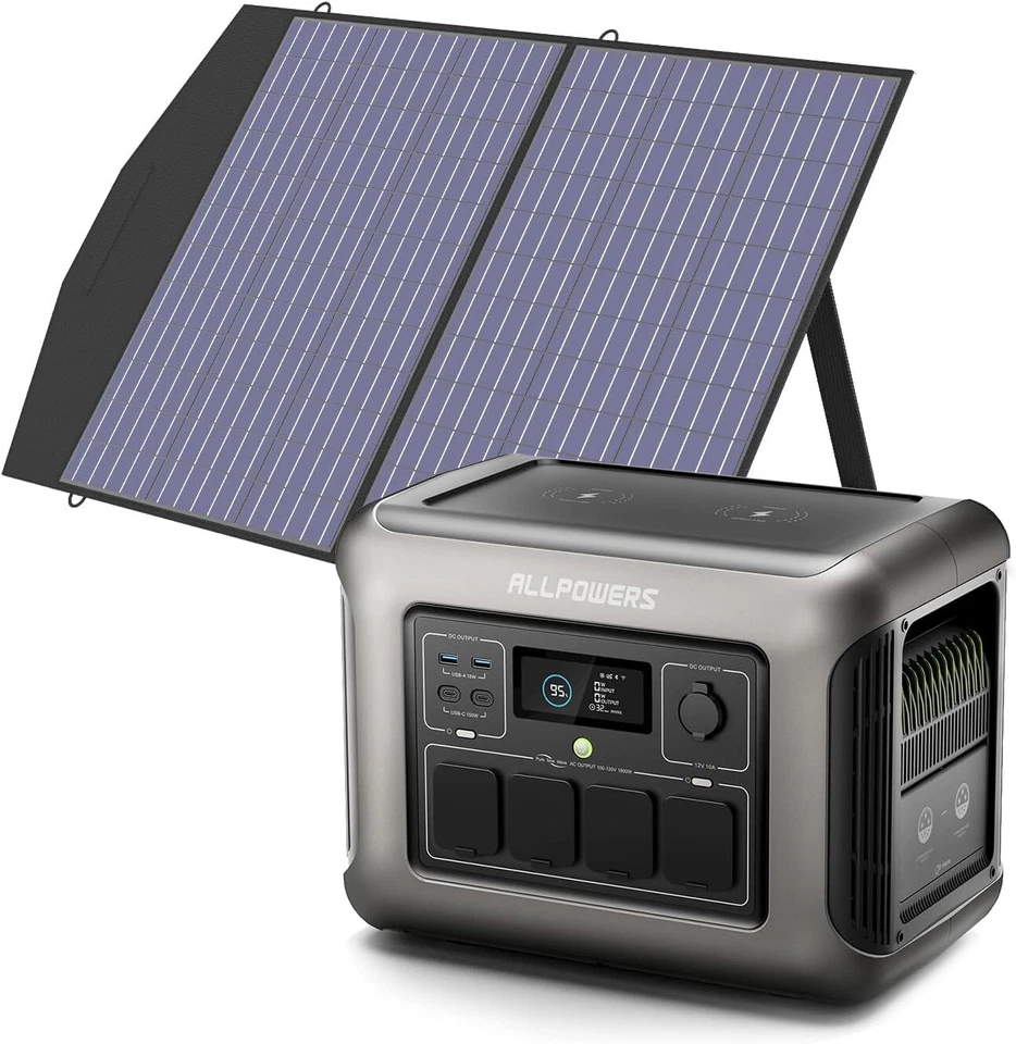 ALLPOWERS Solargenerator 1800W 1152Wh Powerstation mit 100W Solarpanel für Stromausfall