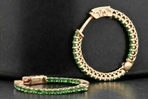 2.50Ct Round Cut Lab-Created Emerald 14K Rose Gold Plated Women's Hoop Earrings - Picture 1 of 6