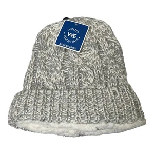 Knit Beanie One Size Sherpa Lined Grey/Silver/White Winter Essentials-New w/tags - Foto 1 di 3