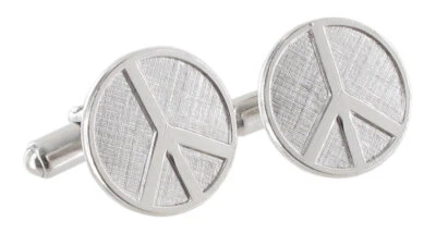 Kim Craftsmen Signo de Paz Gemelos de Tono Plateado Joyería para Hombres 3/4" Vintage 1970s Foto 1 de 2