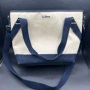 LL Bean Cooler Tote Bag Canvas Large Blue and White Beach Insulated Tote - Picture 1 of 6
