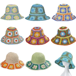 Women Boho Sun Protection Hat Packable Wide Brim Summer Floppy Beach Hat Crochet - Picture 1 of 20