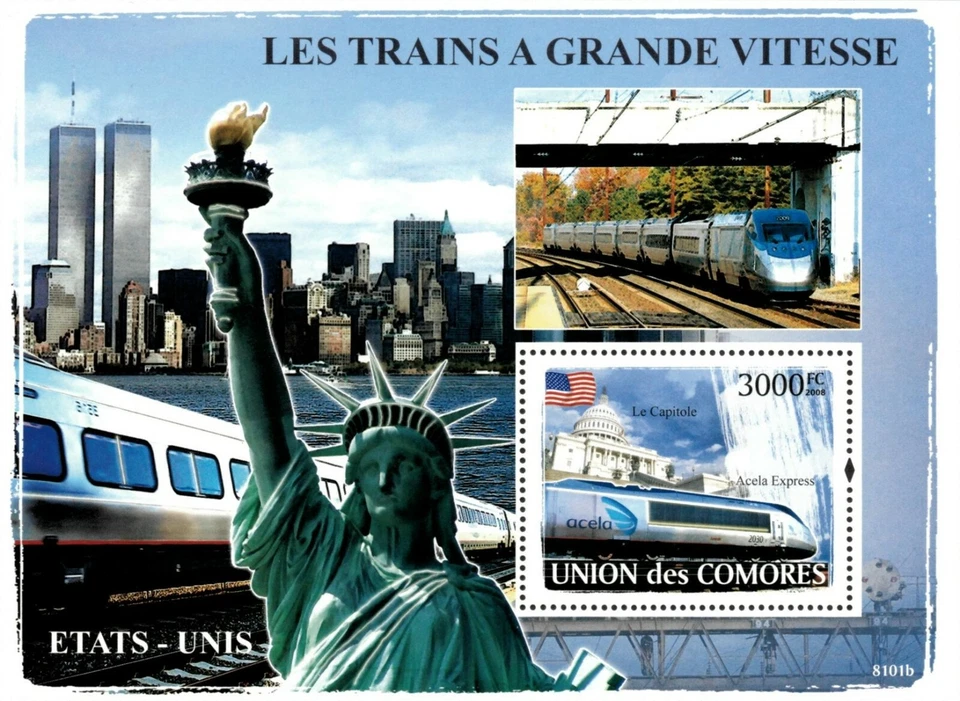 Comoros 2008 - High Speed Trains of America - Souvenir Sheet - MNH - Image 1 of 1