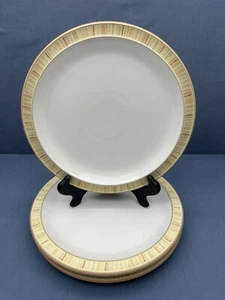 Denby CARAMEL STRIPES Multicolor Stripes on Rim 9" SALAD PLATES England SET OF 3 - Picture 1 of 13