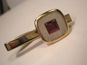 1-3/4" Blood Red Stone Vintage Tie Bar Clip rouge scarlet - Picture 1 of 3