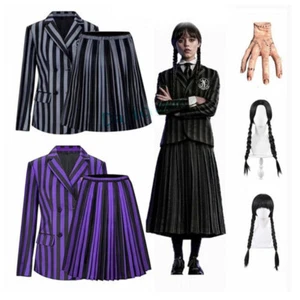 Kids Addams Wednesday Cosplay Costume Girls Women Dress Wig Gifts A - Picture 1 of 13
