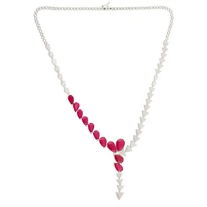 30.78 TCW Synthetic Ruby Gemstone Lab Grown CVD Diamond Necklace 18k White Gold - Picture 1 of 7