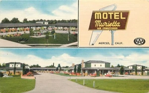 Postal LInen; Motel Murietta, Merced CA Hwy 99 Curt Teich Multiview Sin publicar - Imagen 1 de 2