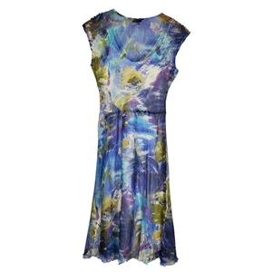 Komarov Midi Crinkle Stretch Kleid Gr. S blau bunt Flügelärmel V-Ausschnitt mit Slip - Bild 1 von 13