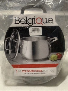 Belgique Soup Pot 3Qt Stainless Steel w/ Tempered Glass Lid *NEW* - Picture 1 of 6