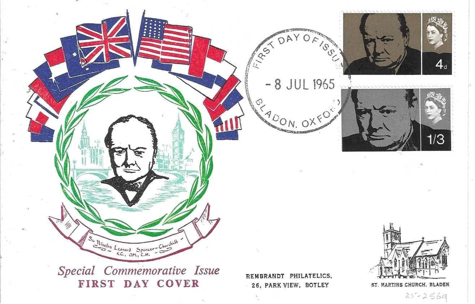 G.B. - FDC - Churchill - 08.07.65 (25-2969) - Bladon, Oxford Postmark - Image 1 of 1