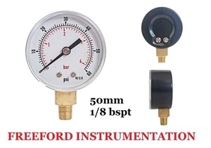 Pressure Gauge 0/60 PSI & 0/4 Bar 50mm Dial 1/8 BSPT Bottom connection. - Picture 1 of 3