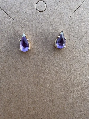 Purple Amethyst And Diamond Earrings 14K Yellow Gold Pear Cut - Image 1 of 4