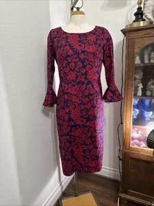 OSCAR DE LA RENTA Size 14 Floral Cotton Fitted Sheath Flare Cuff - Picture 1 of 15