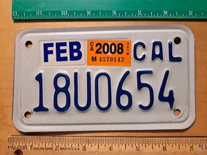 License Plates, California, 2008, Motorcycle, 18 U 654 - Picture 1 of 3