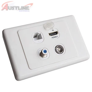 4Gang Wall Plate + HDMI Gold Plate, PAL TV, Pay TV F-type, Cat6 RJ45 cw4Hd2TvC6 - Picture 1 of 6