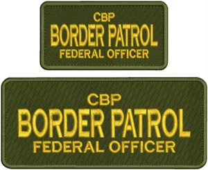 Cbp B P F Officer Embroidery patch 4x10 And3x6 Velcr@ On Back Gold On Od Green - Picture 1 of 2
