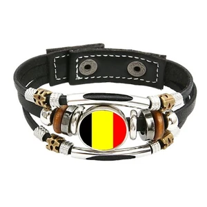 Pulsera de cuero negro Bélgica y bolsa de regalo de terciopelo - Imagen 1 de 4