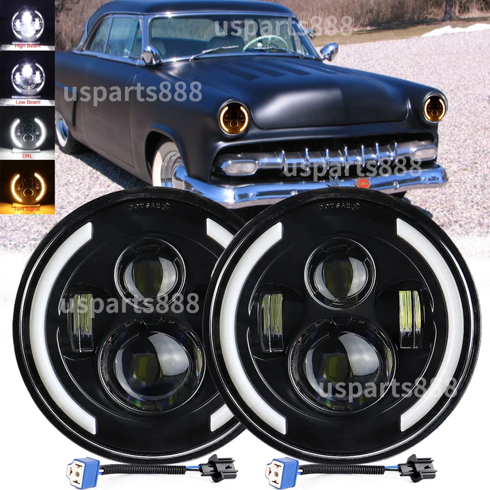 Par de faros LED redondos de 7" para Ford Custom 1949 1950 1951 1952 1953 1954-1957 Foto 1 de 4