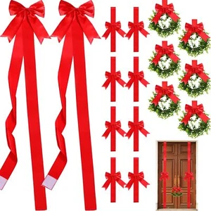 16 Pcs Christmas Door Cabinet Bows with Wreaths Set 10 Large Cabinet Bows 6 M... - Picture 1 of 7