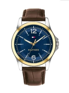 NIB Tommy Hilfiger Blue Dial Brown Leather Embossed Straps Men's Watch 1791523 - Picture 1 of 4