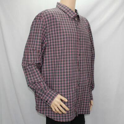 Calvin Klein Black Red Grey Plaid Men's 2XL Long Sleeve Dress Shirt  - Image 1 of 4