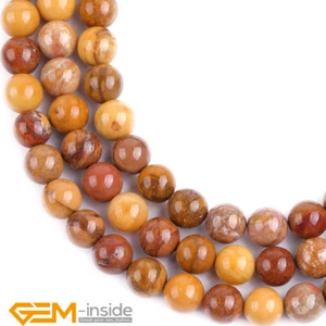 Yellow Silicified Wood Jasper Natural Stone Round Beads Jewellery Making 15" AU - Picture 1 of 18