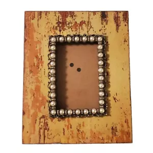 Wood Tone Decoupage Picture Frame W/ Pearls & Rhinestones Western Cowgirl 4”x6” - Picture 1 of 9