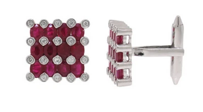 935 Argentium Silver 5.17CT Red Ruby & Cubic Zircoina Men's Elegant Cufflinks - Image 1 of 3