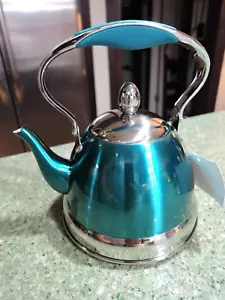 Wolfgang Puck Petite Stainless Tea Kettle Teal Blue Steel NIB - Picture 1 of 3