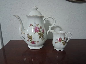 Tetera vintage de porcelana rosas rosas años 50 8,5" y crema a juego 4" Japón - Imagen 1 de 17