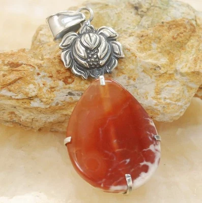 Colgante de plata con piedras preciosas de ágata vena de dragón hecho a mano joyería P33 Foto 1 de 3