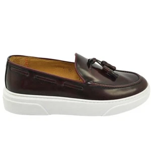 Mocassini uomo slip on classico sportivo in vera pelle abrasivata bordeaux cucit - Foto 1 di 9