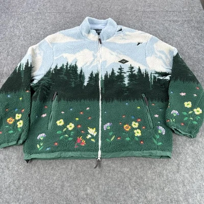 Kith Sherpa Fleece Jacket Men XXL Green Blue Full Zip Pinehurst Landscape Floral - Image 1 of 4