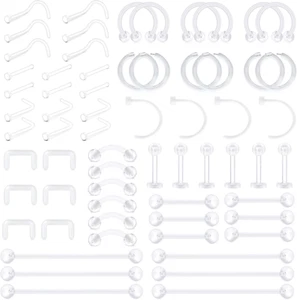 65Pcs Mix Style Clear Piercing Retainer Flexible Lip Ear Nose Septum Eyebrow ... - Picture 1 of 1