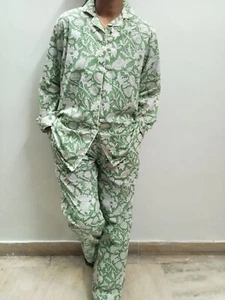Indische Handarbeit Baumwolle Pyjama Set Blumendruck Pyjama Set Sommer Nachtwäsche Geschenk fürher - Bild 1 von 8