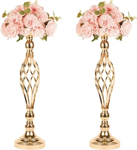 2Pcs Metal Gold Candle Holders Road Lead Table Centerpiece Stand Pillar Candlest - Picture 1 of 6