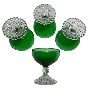 Vintage Anchor Hocking 4er Set Kelch Champagner Sherbet Grün Klar Blasenfuß - Bild 1 von 14