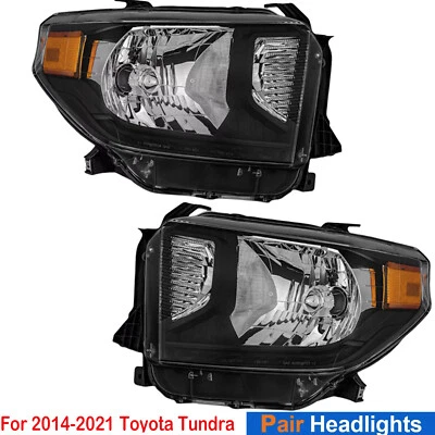 Fit Toyota Tundra 14-21 Headlights Black + Amber No DRL 2014-2021 Headlamps - Изображение 1 из 4