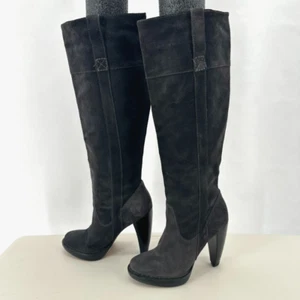Michael Kors Knee High Boots Heels Womens 5.5 Gray Suede Leather Pull On Preppy - Picture 1 of 7