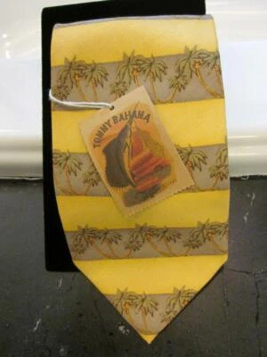 Corbata Tommy Bahama 100 % seda para hombre dorada amarilla palmera rayas 56" L x 4" W Foto 1 de 4