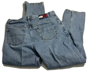 Vintage Tommy Hilfiger Mens Blue Denim Jeans Big Logo Flag Tag Spell Out 40x32 - Picture 1 of 5